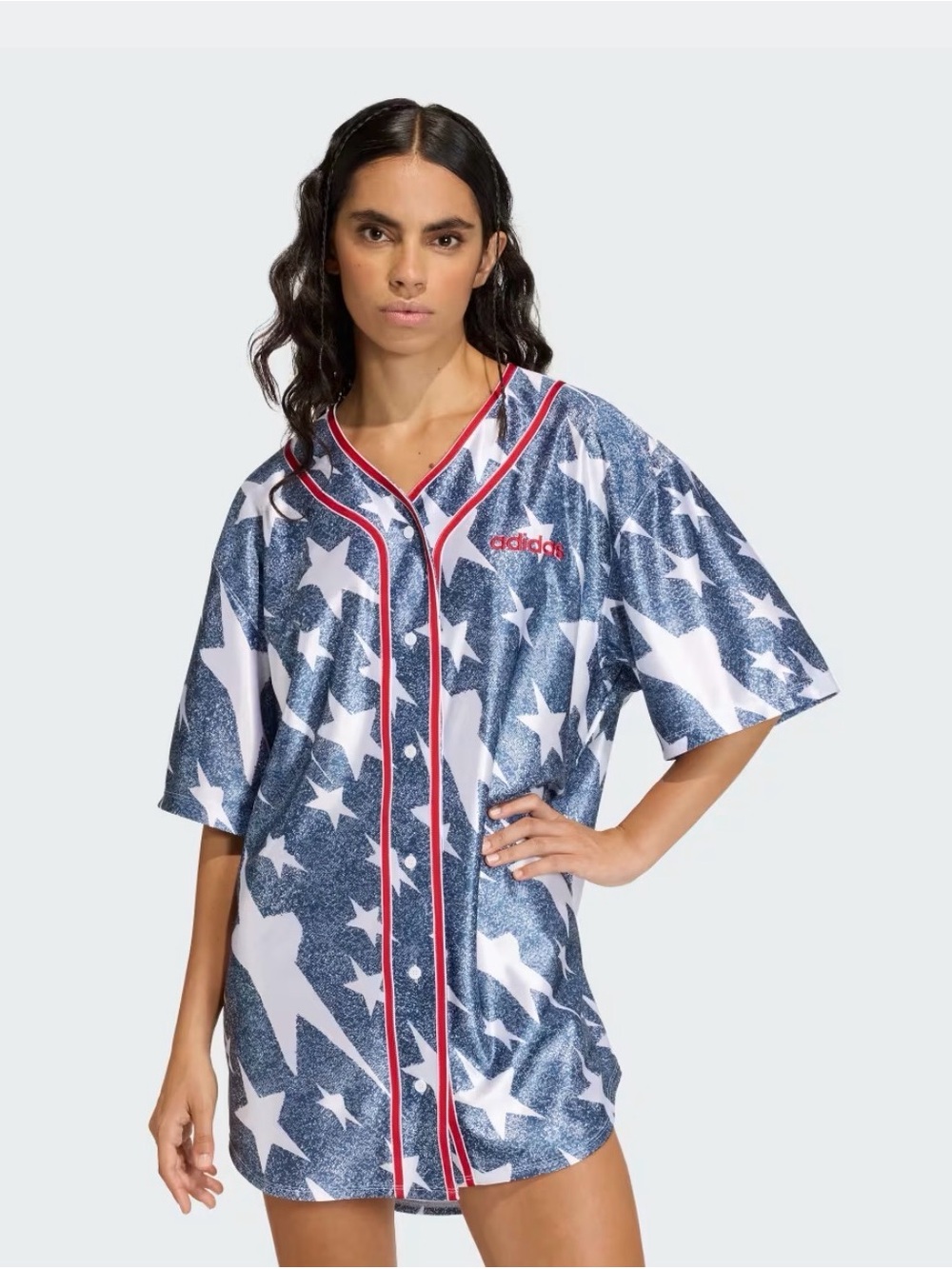 adidas Blue & White Star-Print Baseball Nightshirt with Red Trim